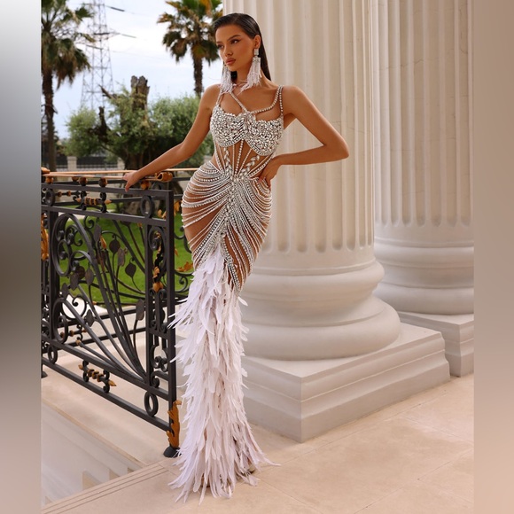 halter high low wedding dresses Satin A Line Halter Wedding Dress With Slit US12 / Ivory main image 1